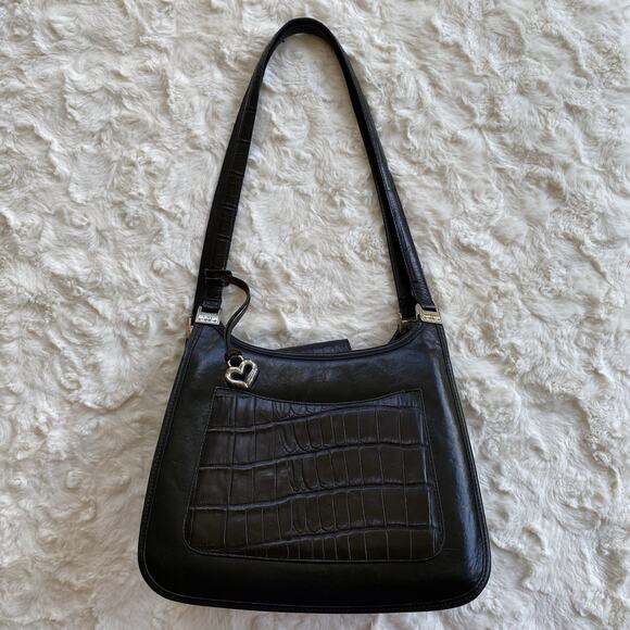 Brighton Black Crocodile Leather Handbag Medium Shoulder Bag Silver Hardware - Picture 1 of 16